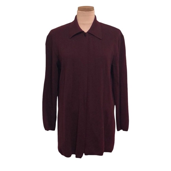 Saks Fifth Avenue The Works Cardigan Sweater Size Large Maroon Red Virgin Wool - Picture 1 of 10
